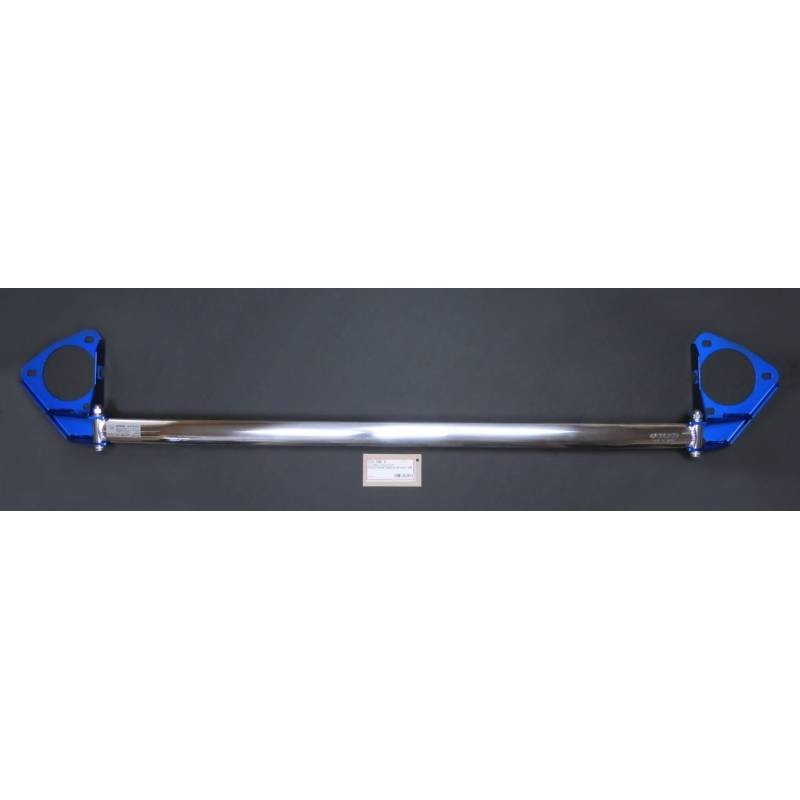 Cusco Type OS front strut tower bar with silver oval shaft and blue brackets for 2016-2024 Honda Civic FC