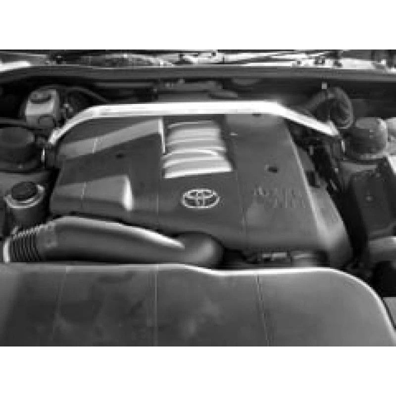 Cusco Type OS front strut tower bar with polished aluminum oval shaft and blue steel end plates for Toyota Celsior UCF20