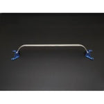 Cusco Type OS rear strut tower bar featuring a polished aluminum oval shaft and blue steel brackets for 2016 Mazda MX-5 Miata.