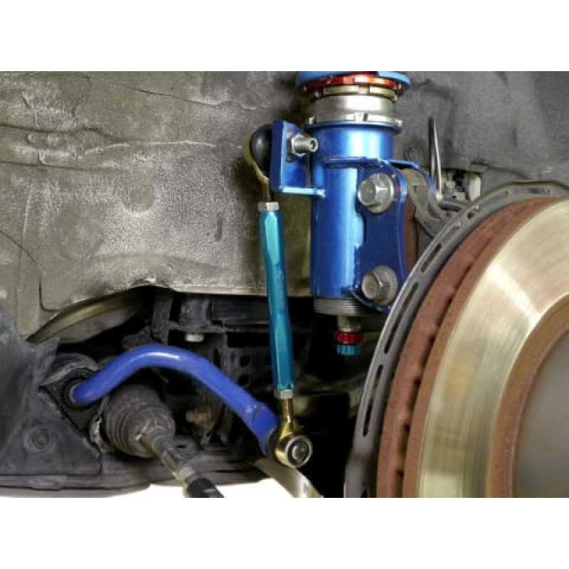 Cusco adjustable front sway bar end link set with M12xP1.25 threaded studs and blue anodized adjustment collars.