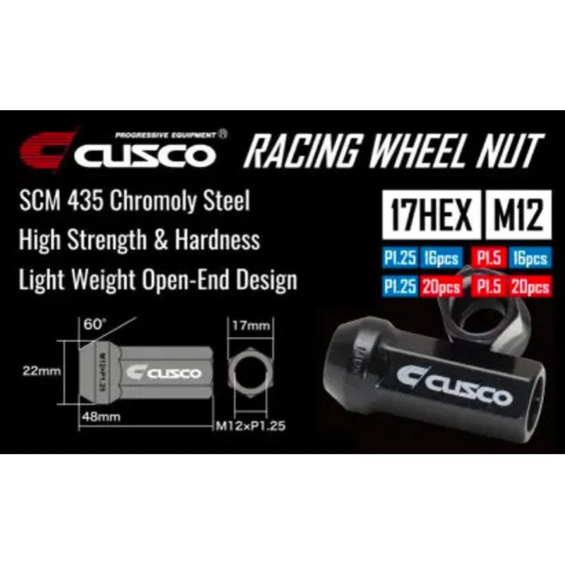 Cusco Wheel Lug Nut Set - M12 x P1.25mm - Black (20pcs)