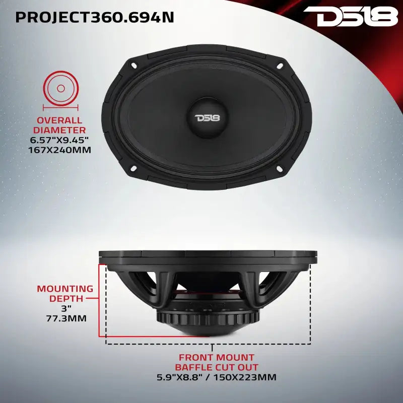 DS18 High-Sensitivity Mid-High Loudspeakers with Rotating Recone, 6x9", 101dB, 4-Ohm (95Hz-17kHz)
