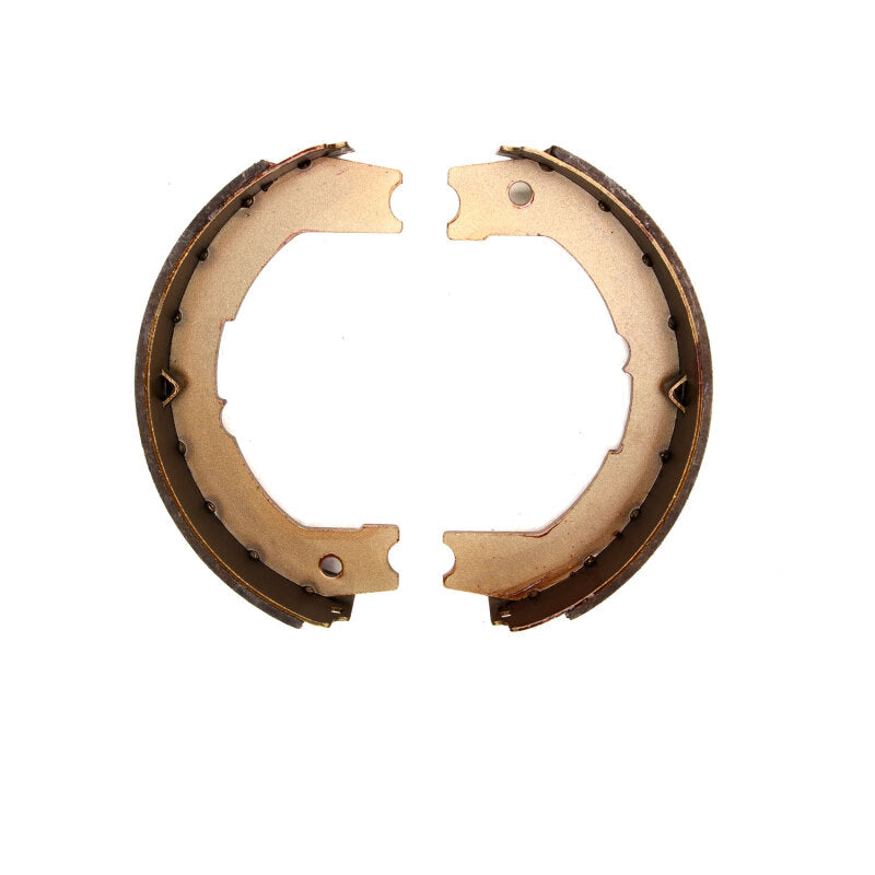 Semi-metallic parking brake shoes with black anti-rust coating for Blue Bird CV200.