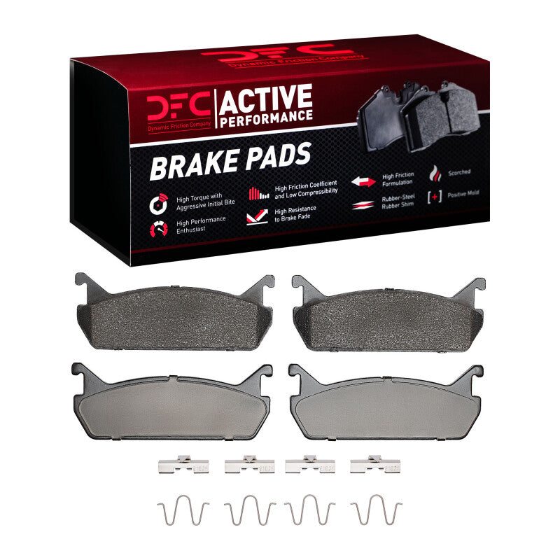 DFC Active Performance rear brake pads and included hardware kit for 1990-1996 Mazda and Ford vehicles.