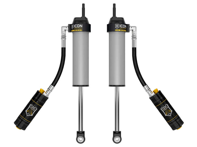 ICON V.S. 3.0 Series front coilovers with remote reservoirs and CDC valves for 2005-2026 Ford F-250 F-350 Super Duty