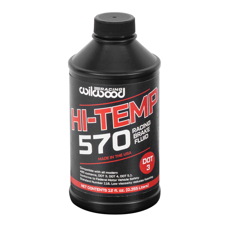 12 oz bottle of Wilwood Hi-Temp 570 high-performance racing brake fluid