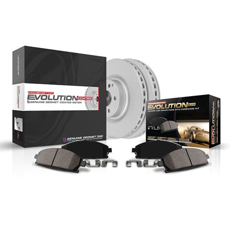 Power Stop Z17 Evolution front brake kit with Geomet coated rotors and ceramic pads for 2018-2024 Subaru WRX STI.