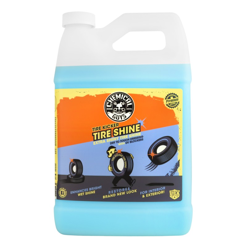 One gallon container of Chemical Guys Tire Kicker Extra Glossy Tire Shine