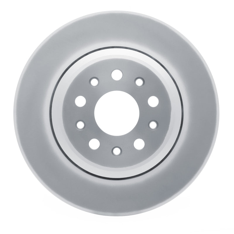 DFC GeoSPEC coated rear brake rotor showing the silver corrosion-resistant finish and G3000 iron construction.