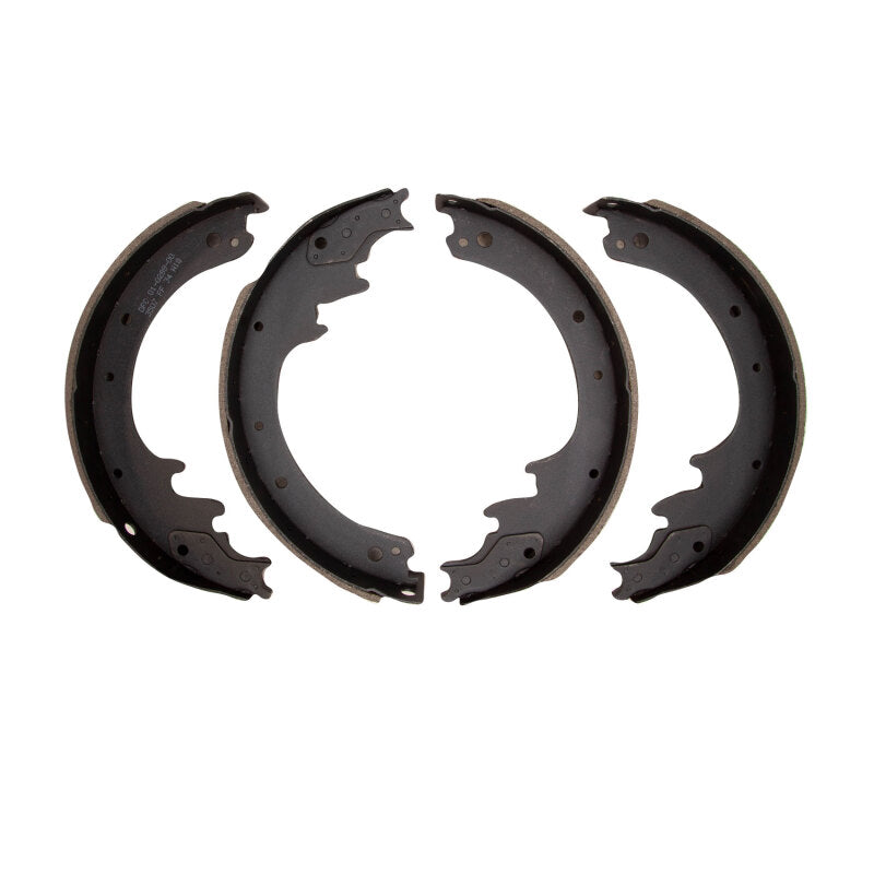 DFC Premium Service semi-metallic brake shoes with black anti-rust finish and precision-ground friction surface.