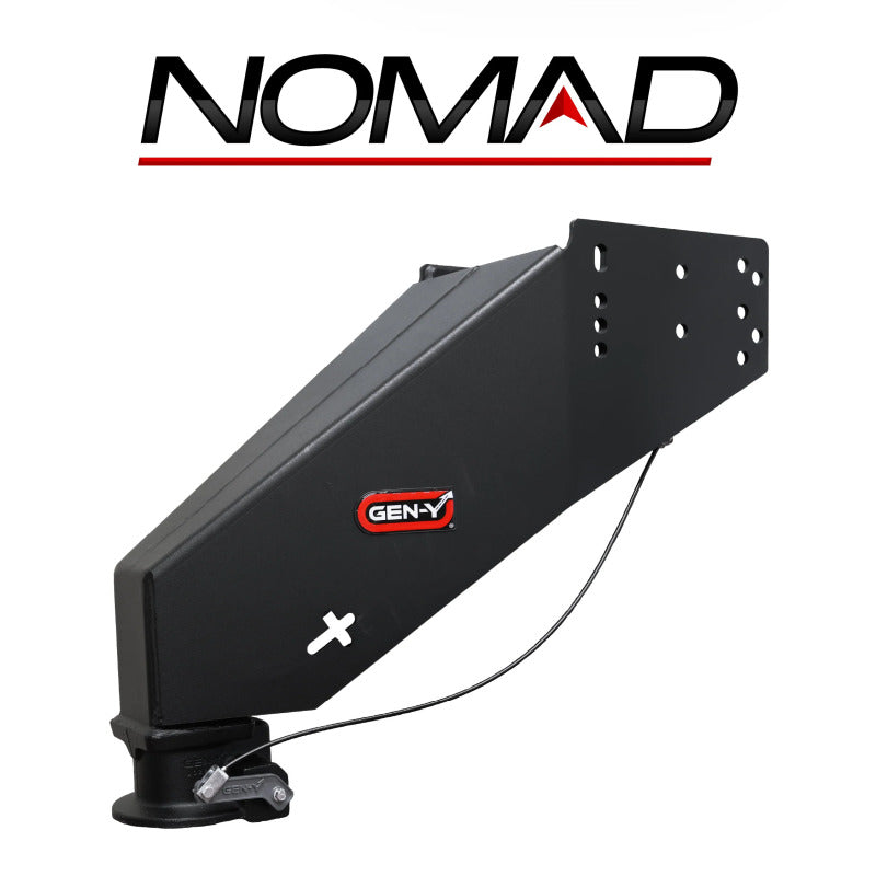 Gen-Y Nomad Static 5th Wheel to Gooseneck Adapter in Texture Black with 2-5/16 inch SnapLatch coupler.