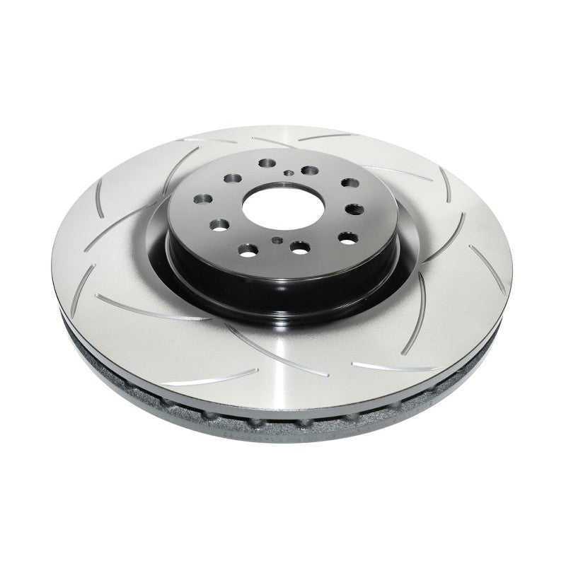 DBA Street Series T2 slotted front brake rotor with 10-hole dual bolt pattern and Kangaroo Paw ventilation pillars.