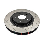 DBA 4000 Series T3 slotted front brake rotor featuring tri-symmetrical slots and high-carbon iron construction.