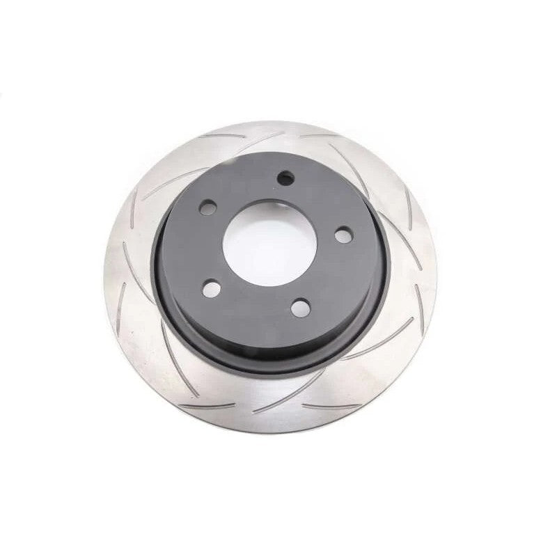 DBA T2 Street Series rear brake rotor with bi-symmetrical slot pattern and internal ventilation vanes