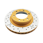 DBA Street Series X drilled and slotted front brake rotor with Kangaroo Paw ventilation for 6-lug Toyota trucks.