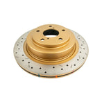 DBA 4000 Series XS rear drilled and slotted brake rotor showing Kangaroo Paw ventilation and high carbon finish