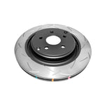 DBA 4000 Series T3 rear slotted brake rotor DBA42074S showing tri-symmetrical slots and thermal paint markings.