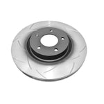 DBA T2 Street Series front slotted brake rotor with curved bi-symmetrical slots for 2007-2013 Mazda 3 Mazdaspeed.