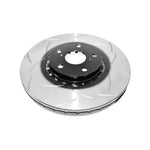 DBA Street Series T2 front brake rotor featuring bi-symmetrical slotting and Kangaroo Paw ventilation pillars.
