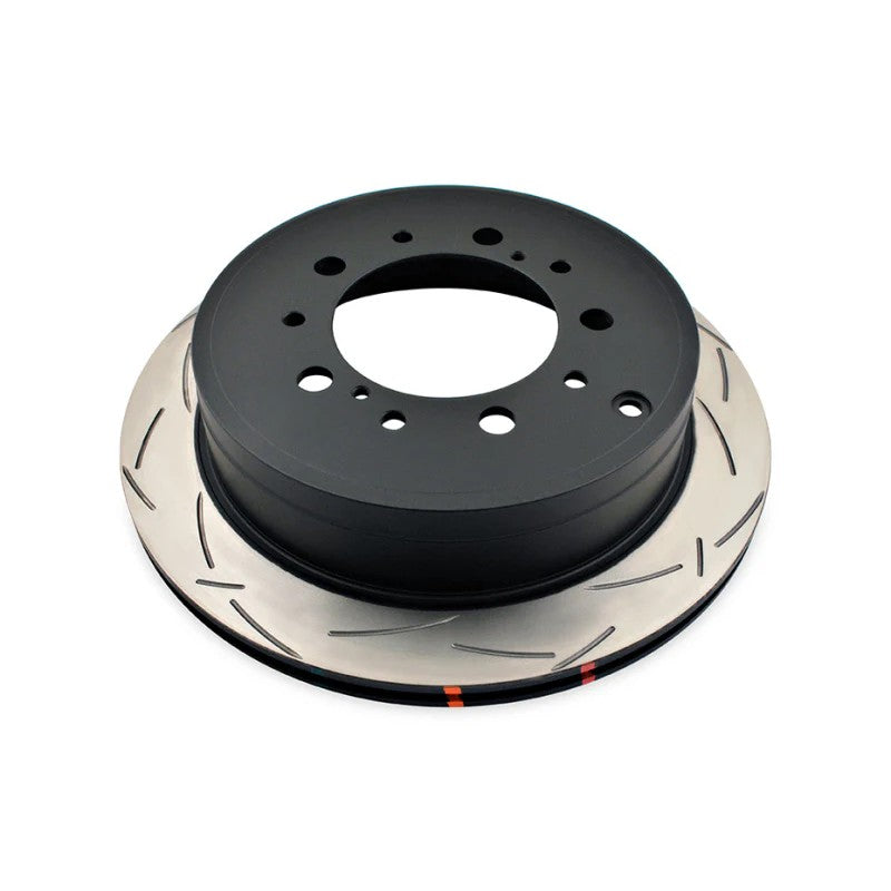 DBA 4000 Series T3 rear brake rotor with Tri-symmetrical slots and high-carbon iron construction.