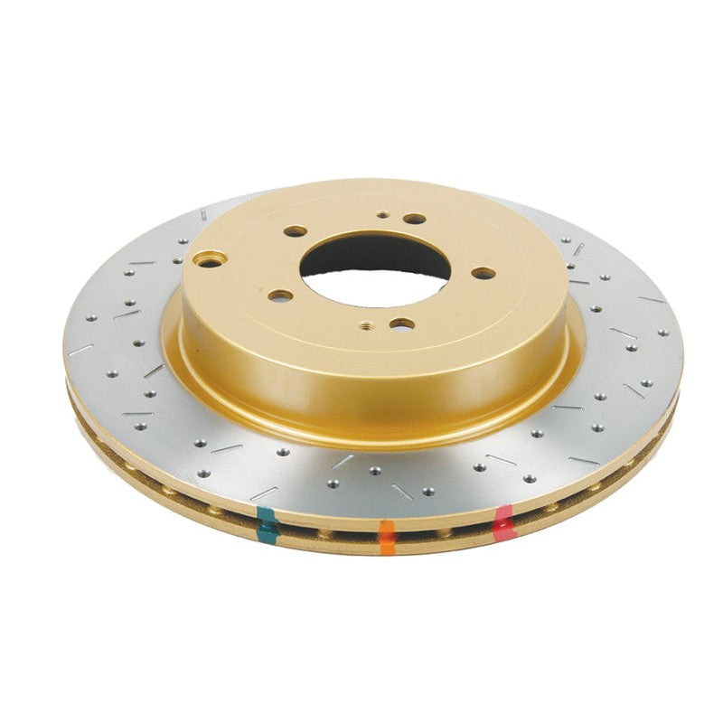 DBA 4000 Series XS rear brake rotor with drilled and slotted pattern and high-carbon iron finish