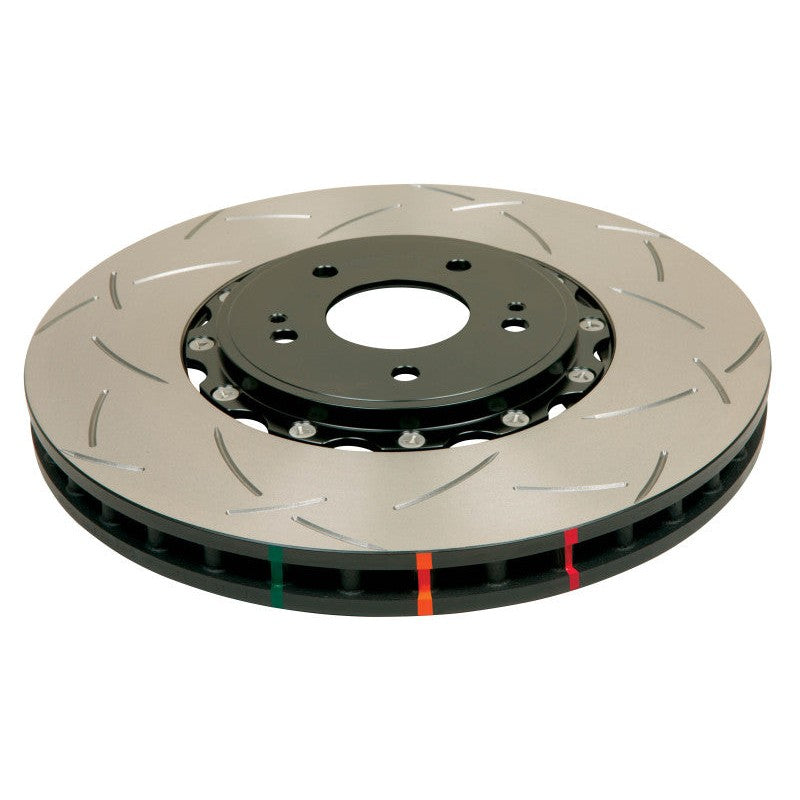 DBA 5000 Series 2-piece slotted front brake rotor with black aluminum hat and high-carbon iron ring