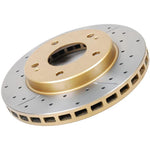 DBA Street Series front brake rotor with drilled and slotted face and gold-painted hub, part number DBA650X.