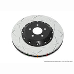 DBA 5000 Series T3 2-piece slotted brake rotor with black aluminum hat and T3 curved slots.