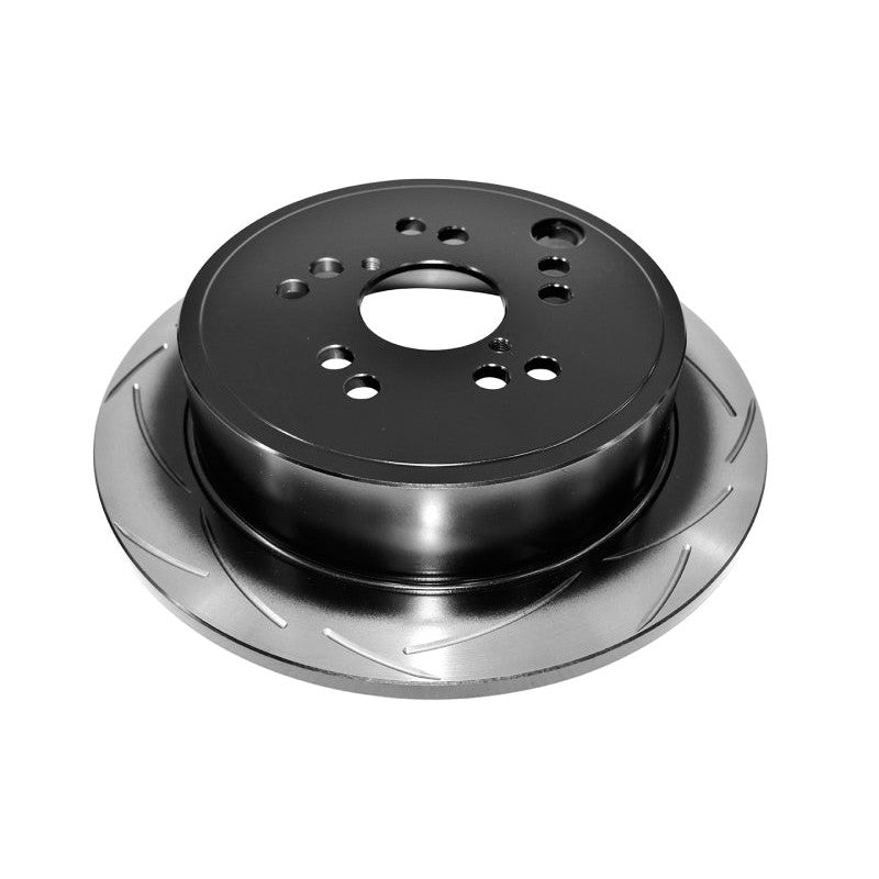 DBA T2 Street Series slotted rear brake rotor with 10-stud dual bolt pattern and Kangaroo Paw ventilation pillars.