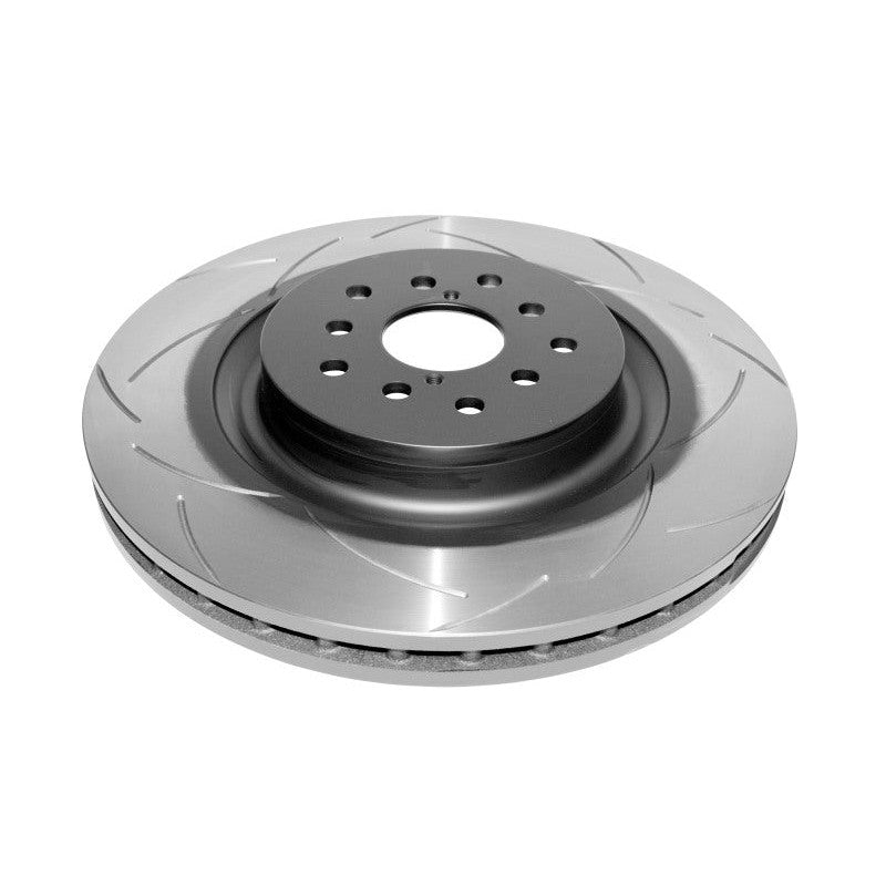 DBA Street Series T2 front slotted brake rotor for Subaru WRX with 6-piston Brembo calipers.