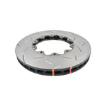 DBA 5000 Series T3 bi-directional slotted 2-piece brake rotor showing aluminum hat and M6 mounting nuts.