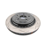 DBA 4000 Series T3 slotted rear brake rotor with tri-symmetrical CNC machined slots and high carbon alloy iron.