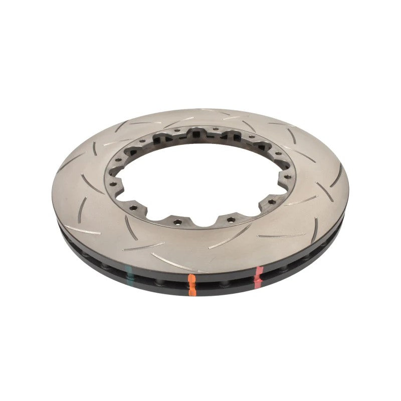 DBA 5000 Series T3 slotted 2-piece front brake rotor with aluminum hat and mounting nuts.