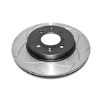 DBA T2 Street Series slotted front brake rotor featuring bi-symmetrical slotting and 4-lug bolt pattern.