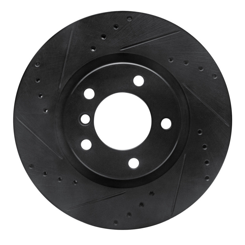Black drilled and slotted right front brake rotor for 1995-2002 BMW M3 and Z3 M models