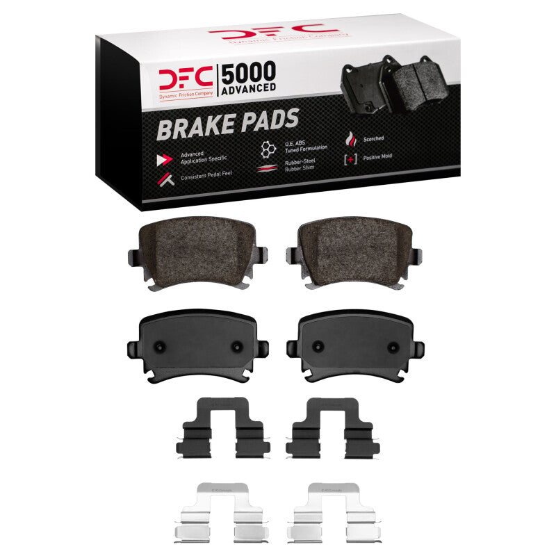 DFC 5000 Advanced Ceramic rear brake pad set with stainless steel installation hardware kit.