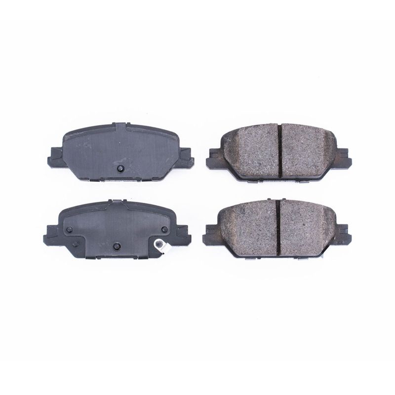 Power Stop Z16 Evolution ceramic rear brake pads with chamfered edges and multi-layer rubberized shims.