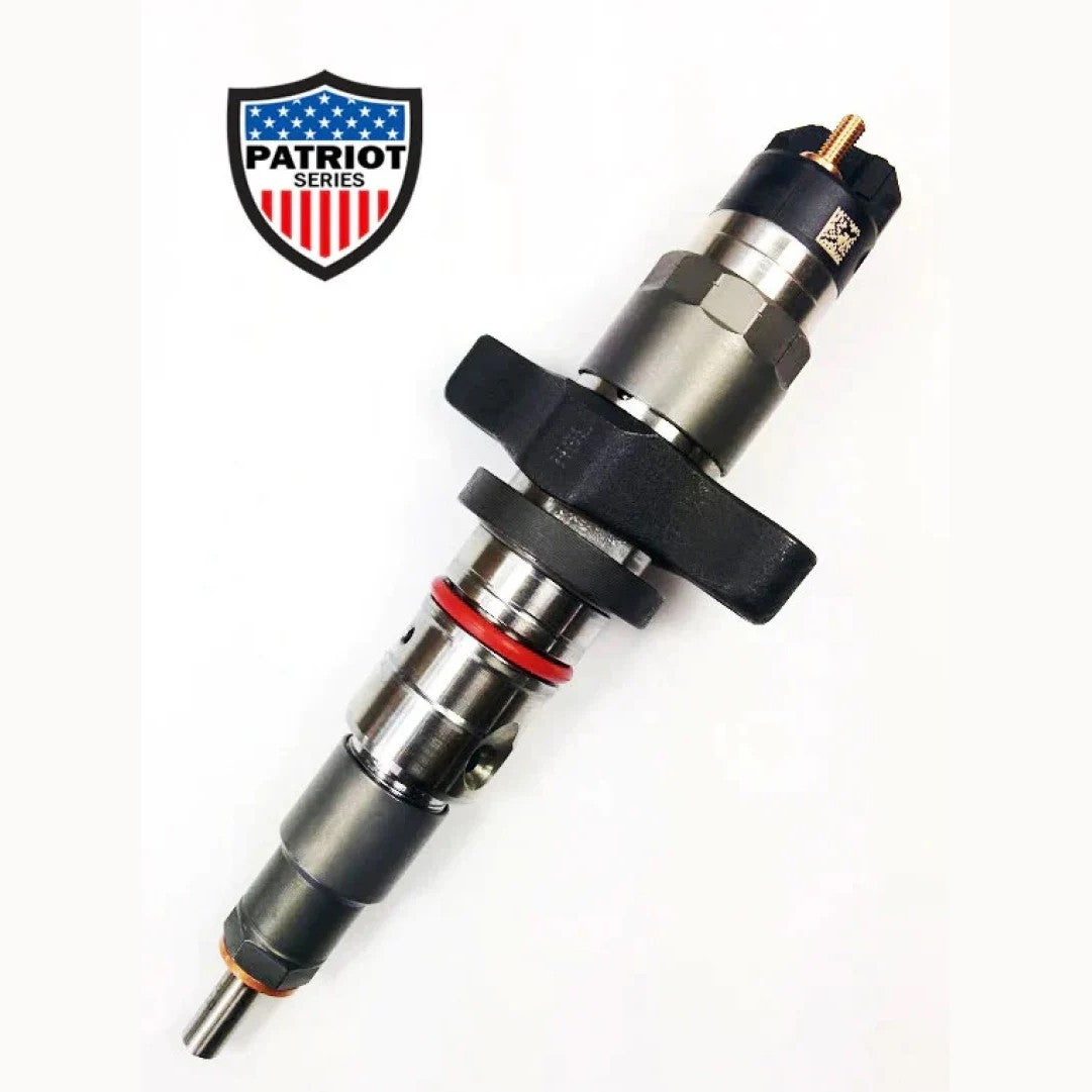 Single DDP Patriot Series remanufactured fuel injector for 2004.5-2007 Dodge Cummins 5.9L diesel engines.