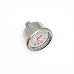 DeatschWerks 6-01-G mechanical fuel pressure gauge showing 0-100 PSI scale with 1/8 inch NPT fitting.