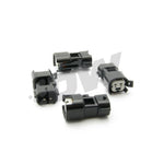 Set of four DeatschWerks 750cc Bosch EV14 fuel injectors for 2002-2017 Subaru WRX and STI with blue O-rings.