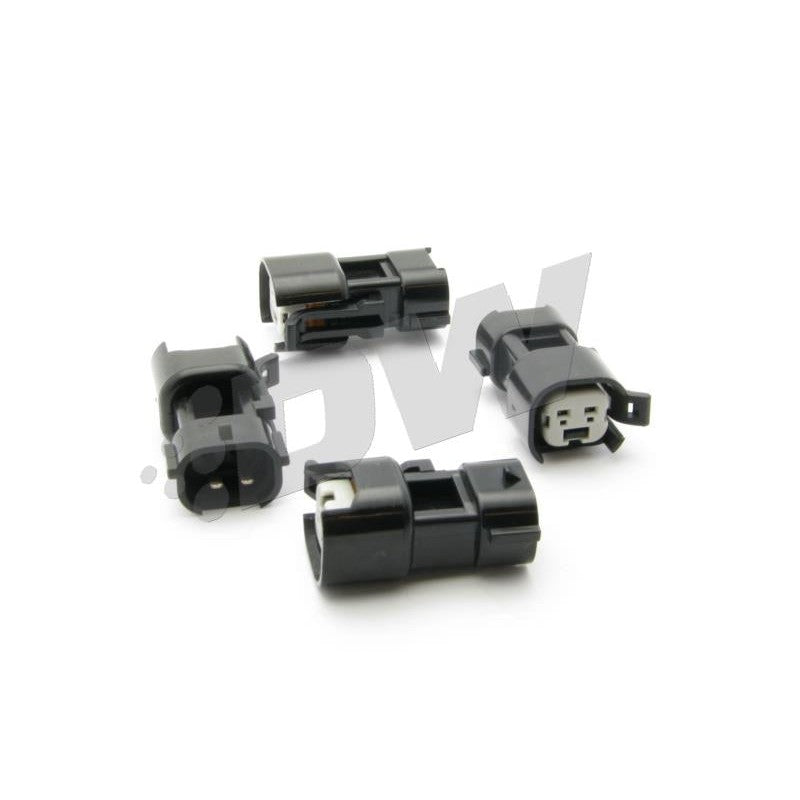Set of four DeatschWerks 750cc Bosch EV14 fuel injectors for 2002-2017 Subaru WRX and STI with blue O-rings.