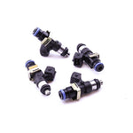 Set of four DeatschWerks 1500cc Bosch EV14 fuel injectors with O-rings and electrical connectors.