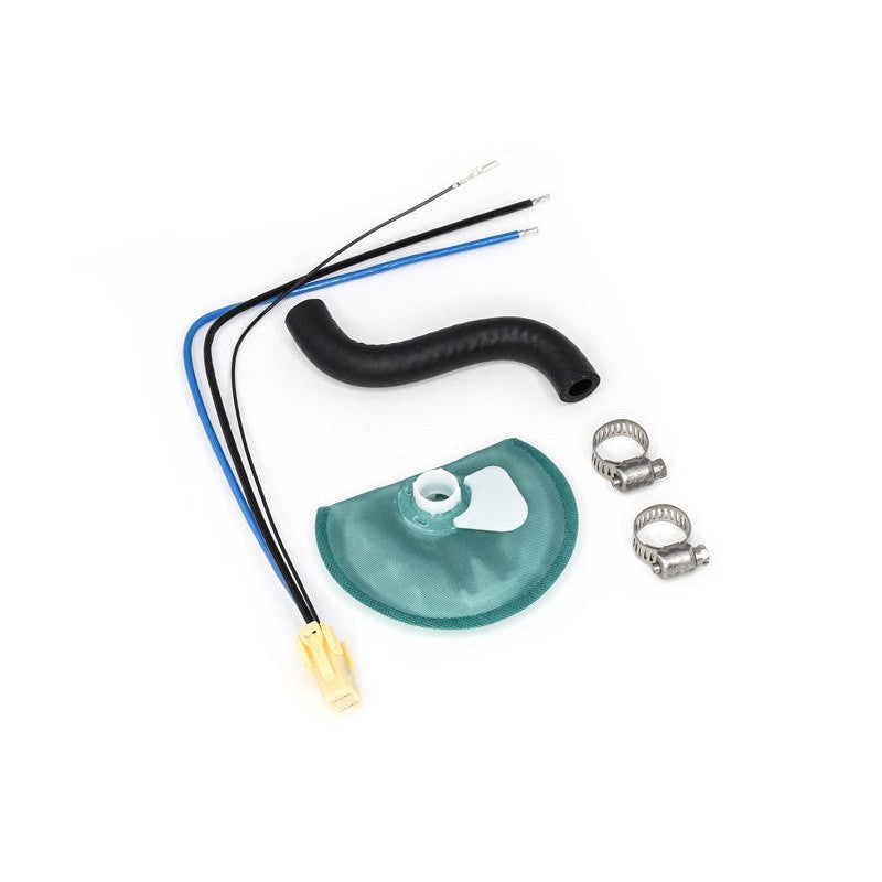 DeatschWerks DW400 415LPH in-tank fuel pump with 9-1044 installation kit filter socks and wiring harness.