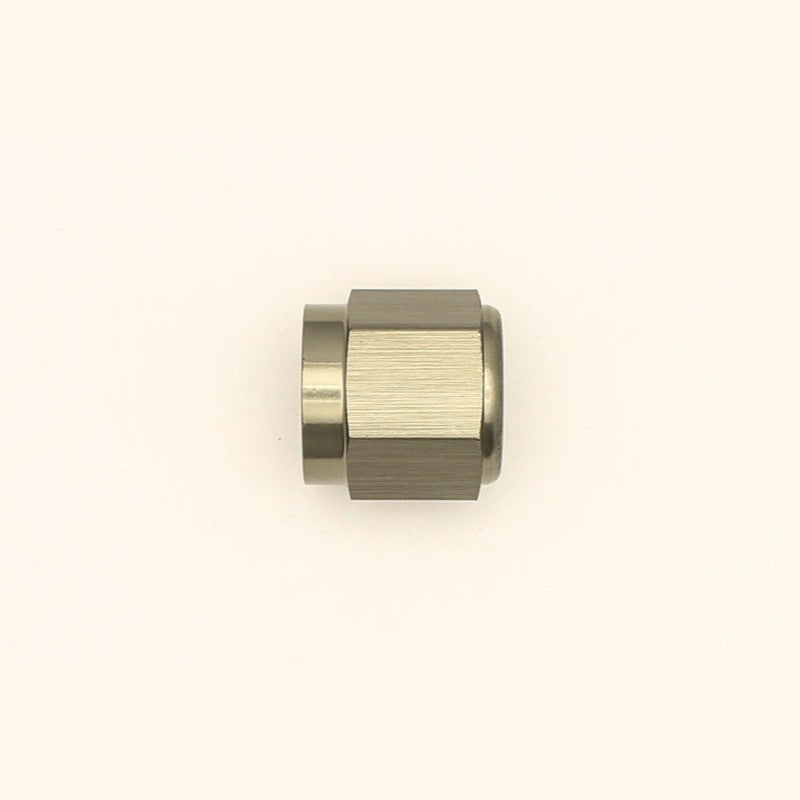 DeatschWerks -6AN female flare cap fuel system fitting in black finish