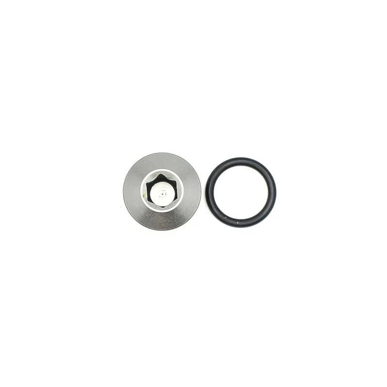 DeatschWerks 6AN ORB low profile male plug with internal hex drive and black O-ring.