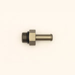 DeatschWerks fuel adapter fitting showing 6AN ORB male threads and a 5/16 inch single hose barb