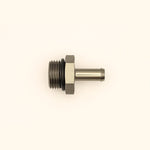 DeatschWerks 8AN ORB male to 5/16 inch male hose barb adapter fitting with pre-installed black O-ring.