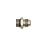 DeatschWerks black anodized aluminum 8AN ORB male to 8AN male flare adapter fitting with O-ring.