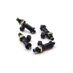 Set of four DeatschWerks 1200cc Bosch EV14 fuel injectors with blue O-rings for Honda and Acura B/D/H-series engines.