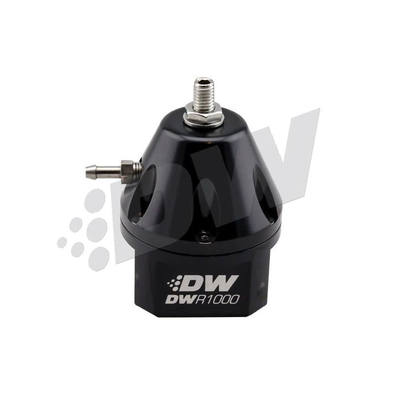 Titanium finished DeatschWerks DWR1000 adjustable fuel pressure regulator with adjusting screw.